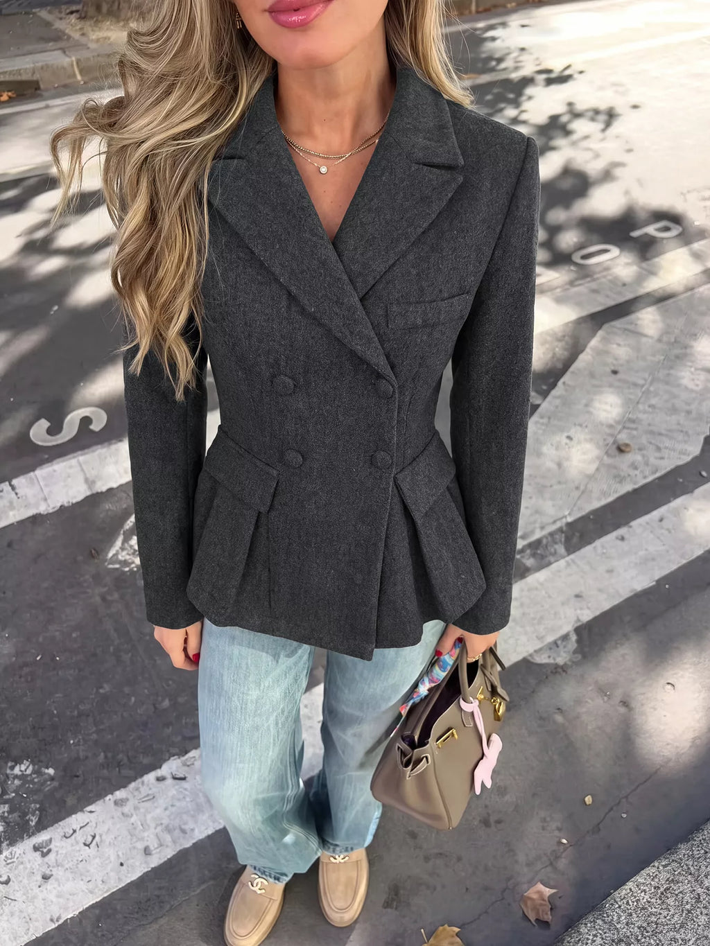Double-Breasted Peplum Blazer
