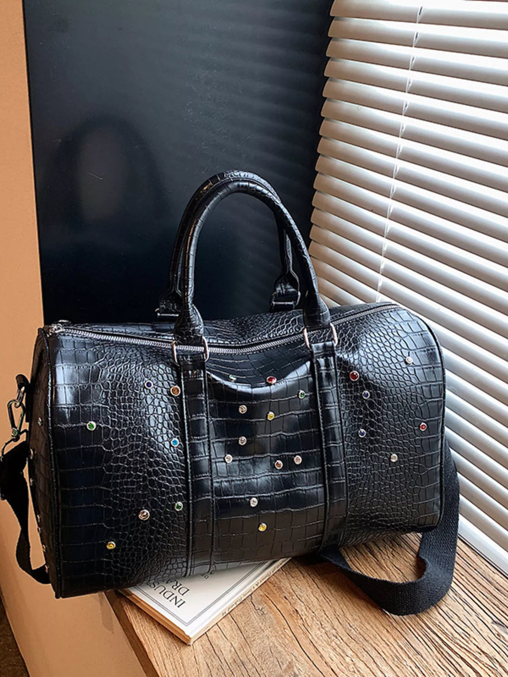 Crocodile Embossed Studded Travel Bag