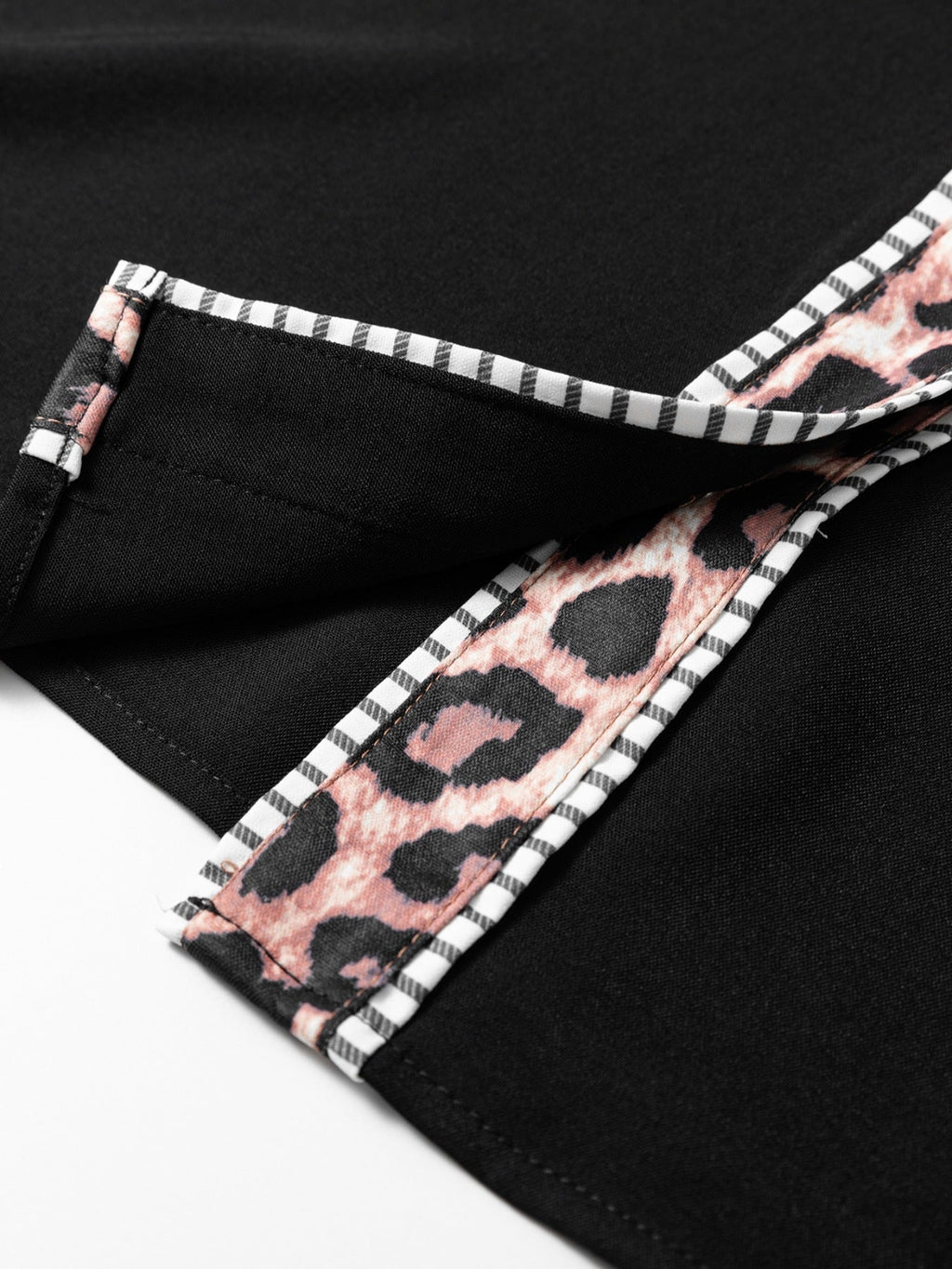Leopard Trim Puff Sleeve Blouse