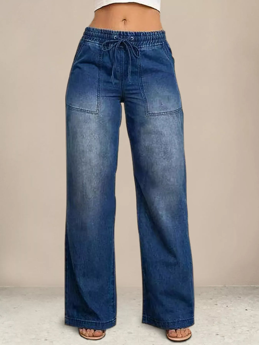 Drawstring Waist Wide Leg Jeans