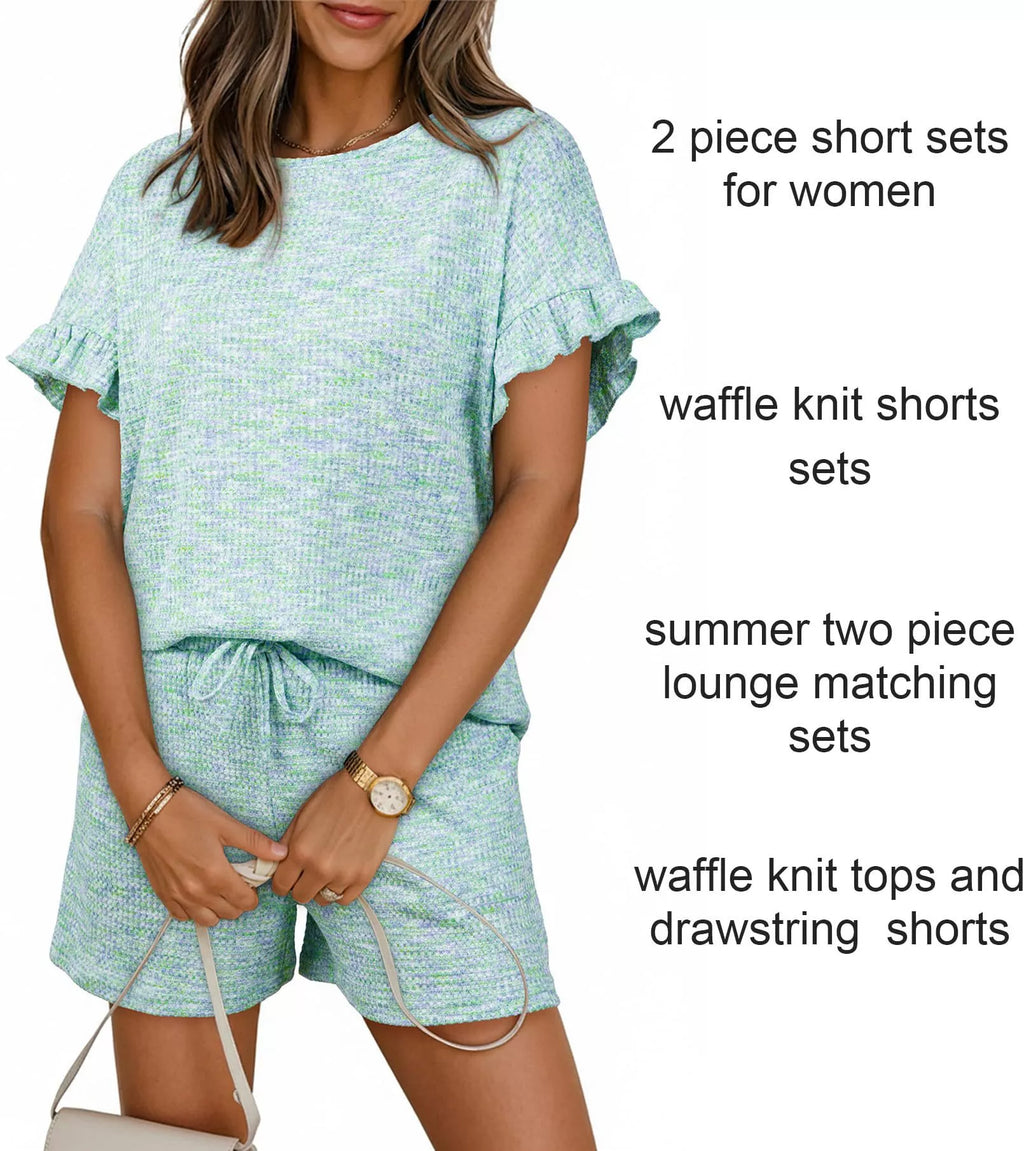 Ruffle Sleeve Textured Top and Shorts Set