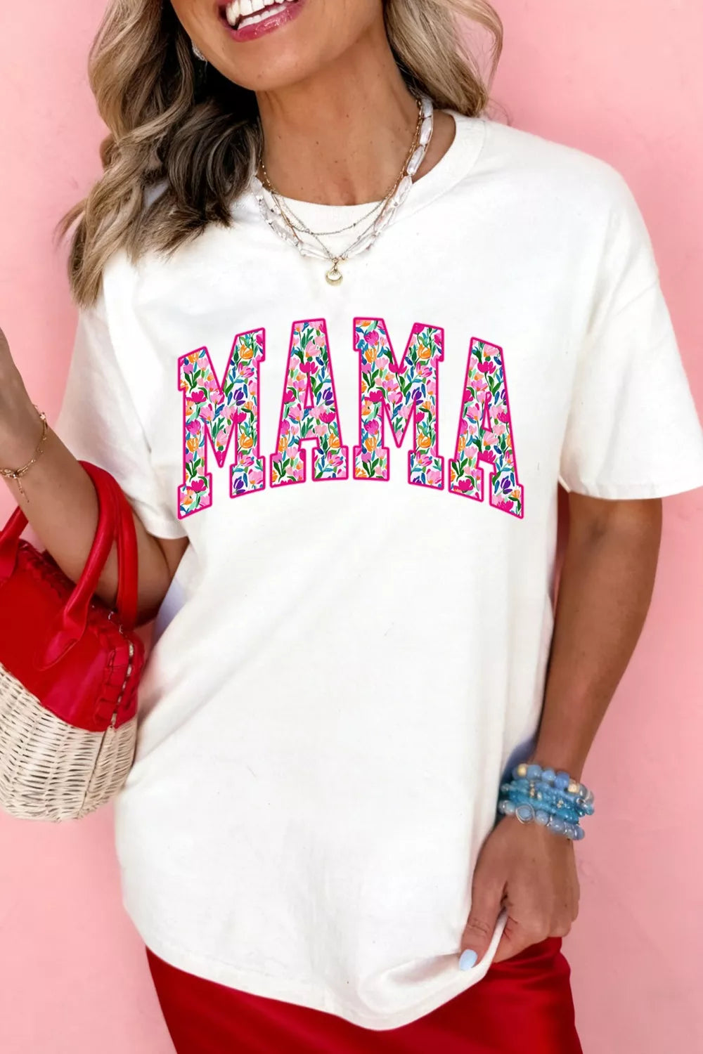 Full Size Floral Mama Graphic Casual Short Sleeve T-Shirt Plus Size