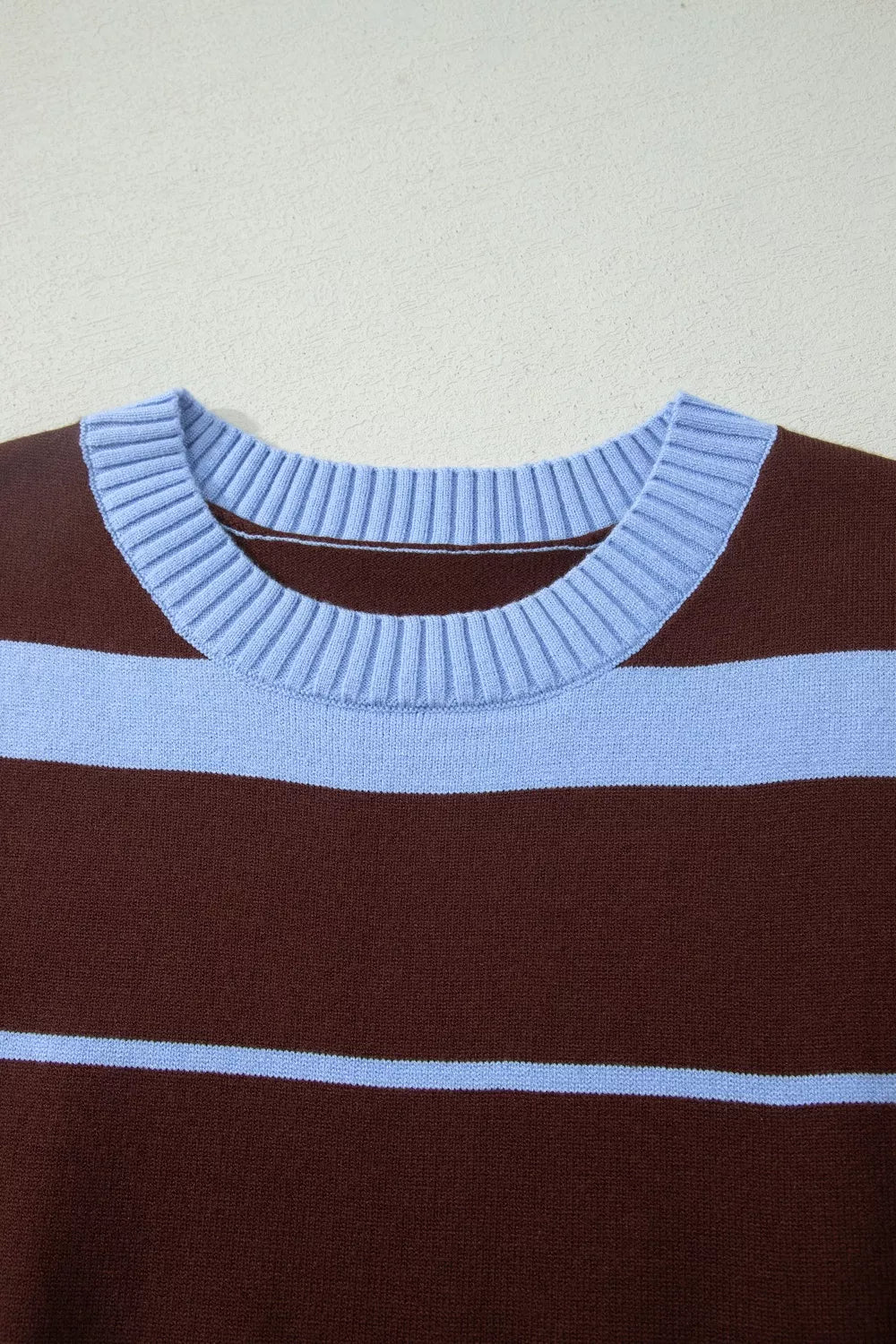 Striped Short Sleeve Round Neck Casual Knit Top