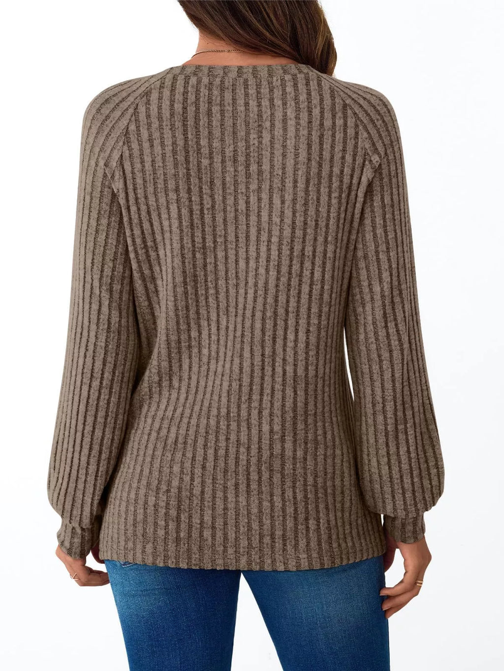 Ribbed Knit Decor Button Long Sleeve T-Shirt
