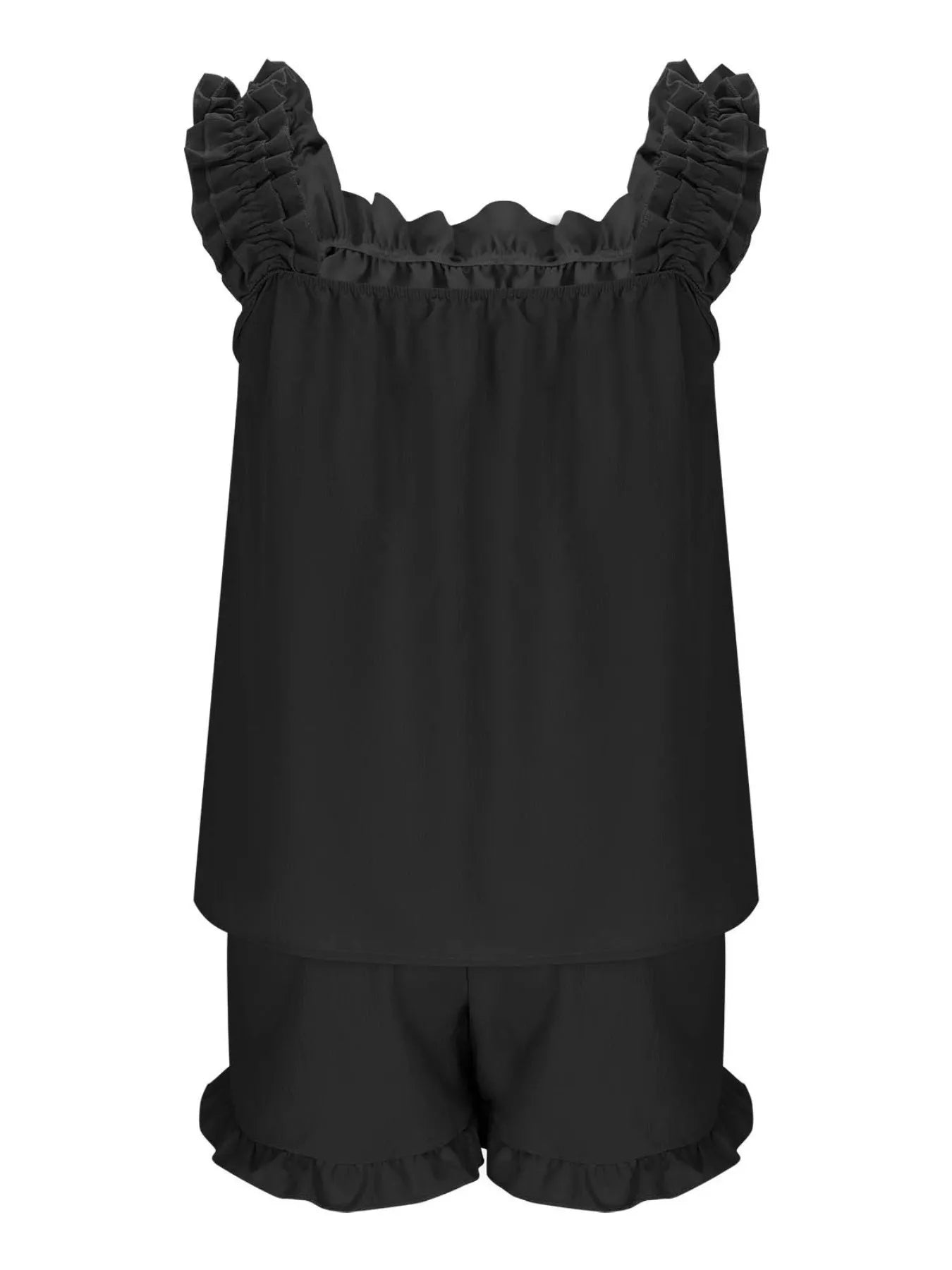 Ruffle Trim Sleeveless Top and Shorts Set