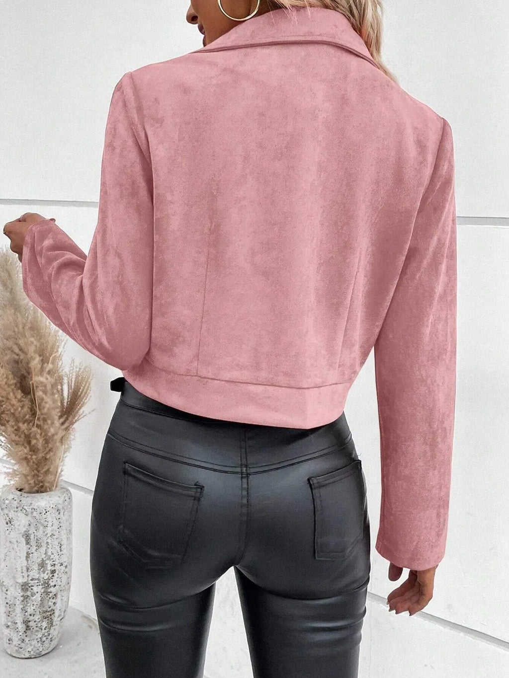 Zip Up Suede Cropped Moto Jacket