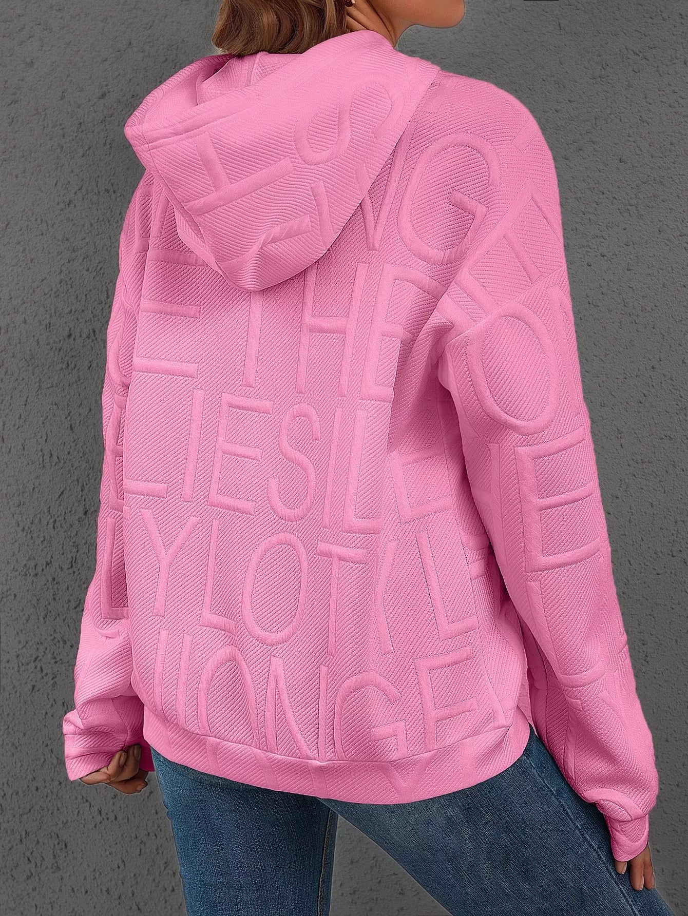 Full Size Textured Embossed Long Sleeve Hoodie Plus Size