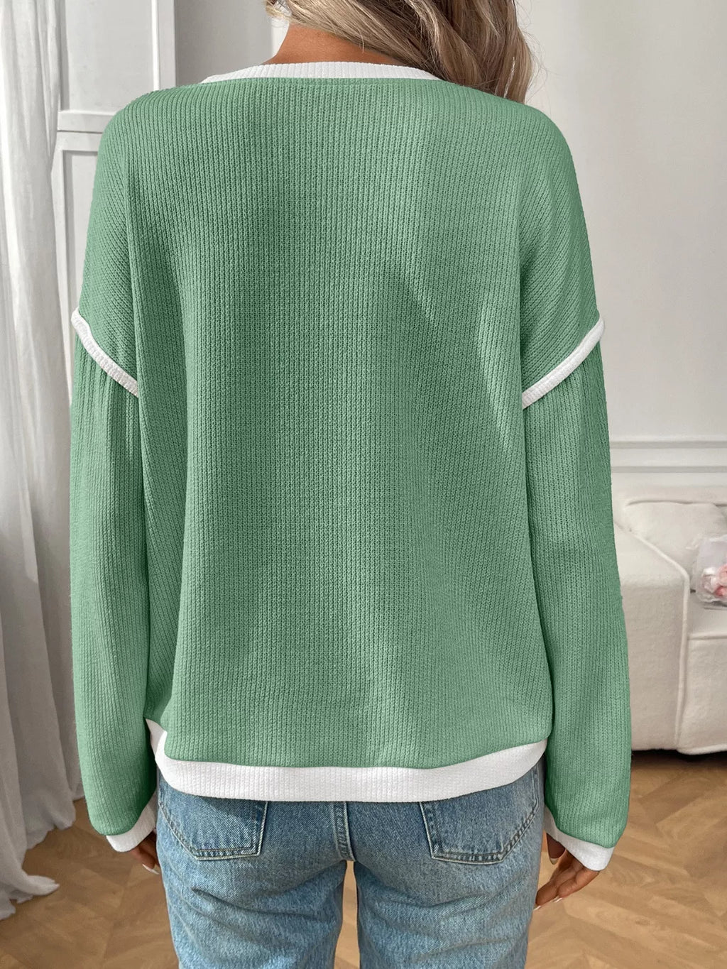 Ribbed Knit Contrast Trim Sweater
