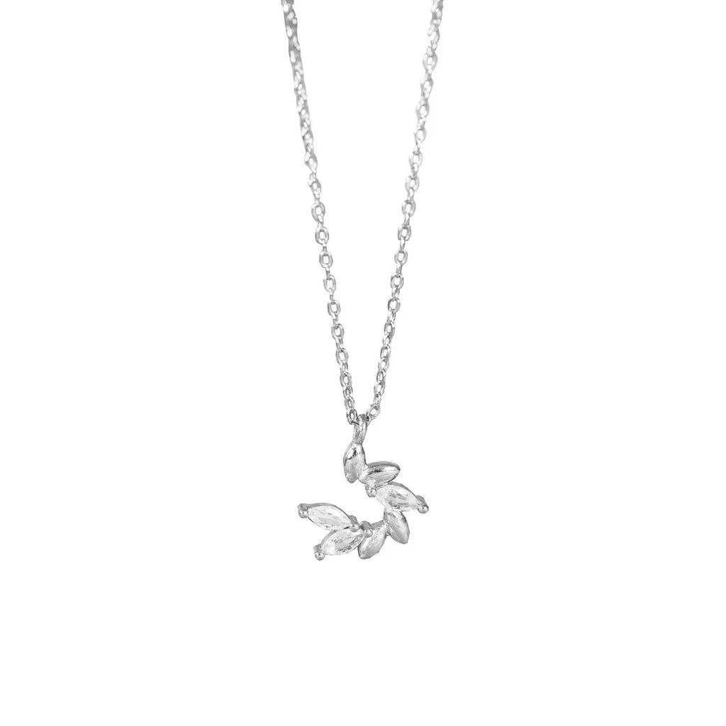 925 Sterling Silver Zircon Leaf Pendant Necklace