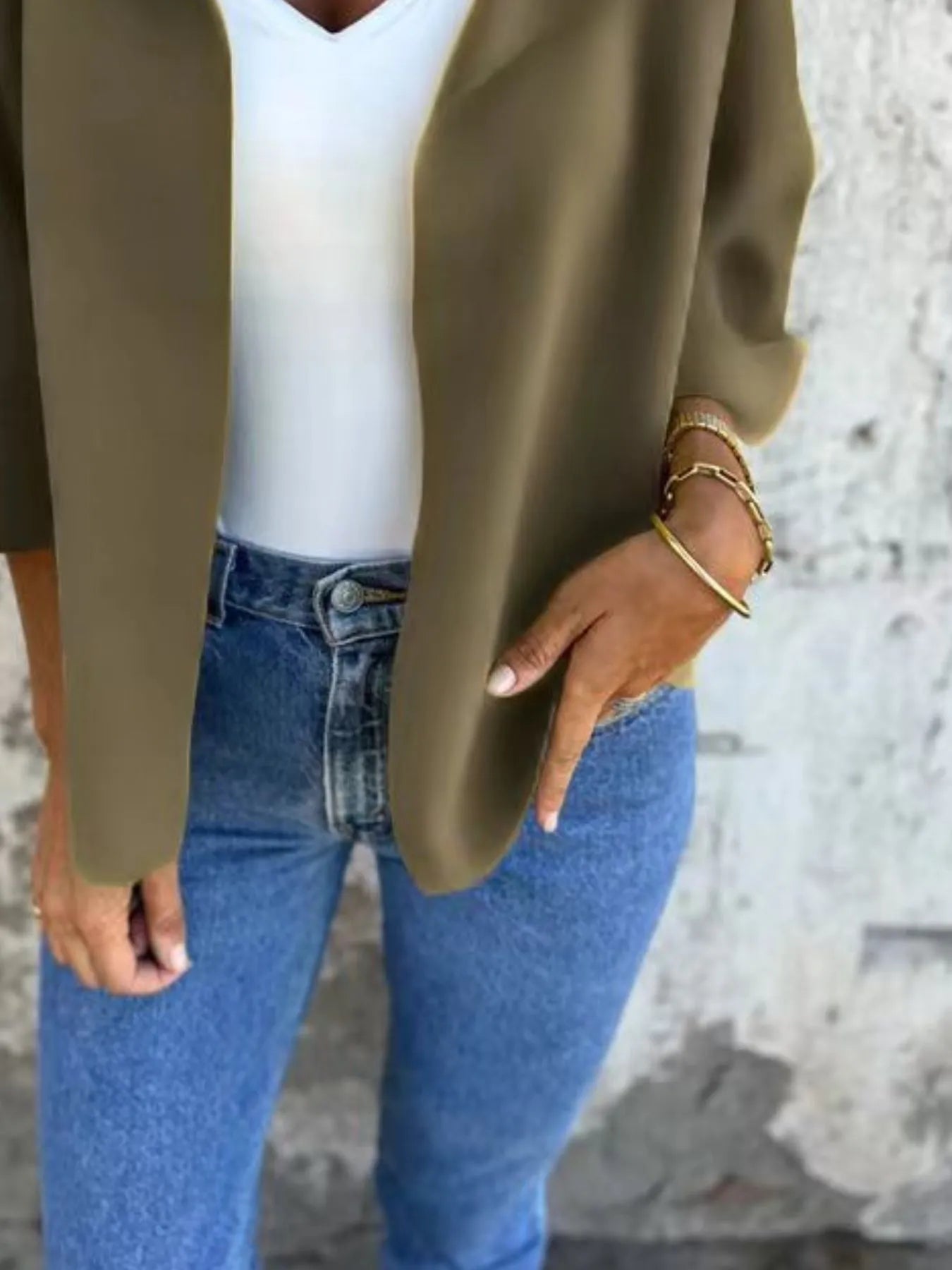 Full Size Open Front 3/4 Sleeve Cardigan Plus Size