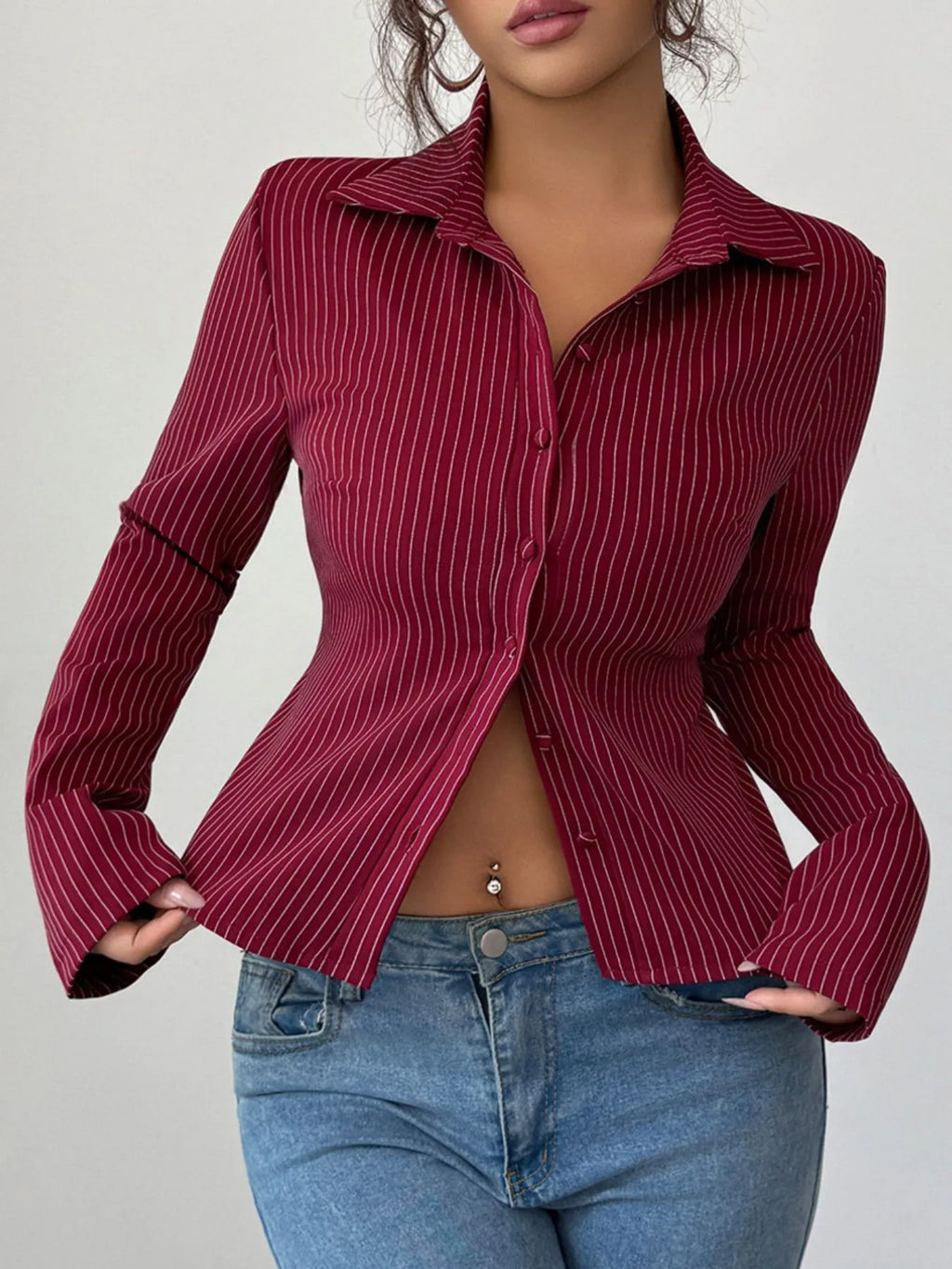 Striped Button-Up Fitted Shirt