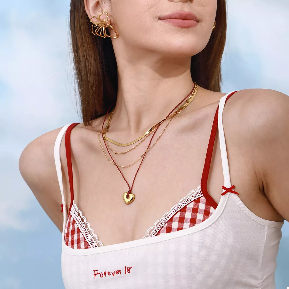 Stainless Steel Four-Layered Heart Necklace