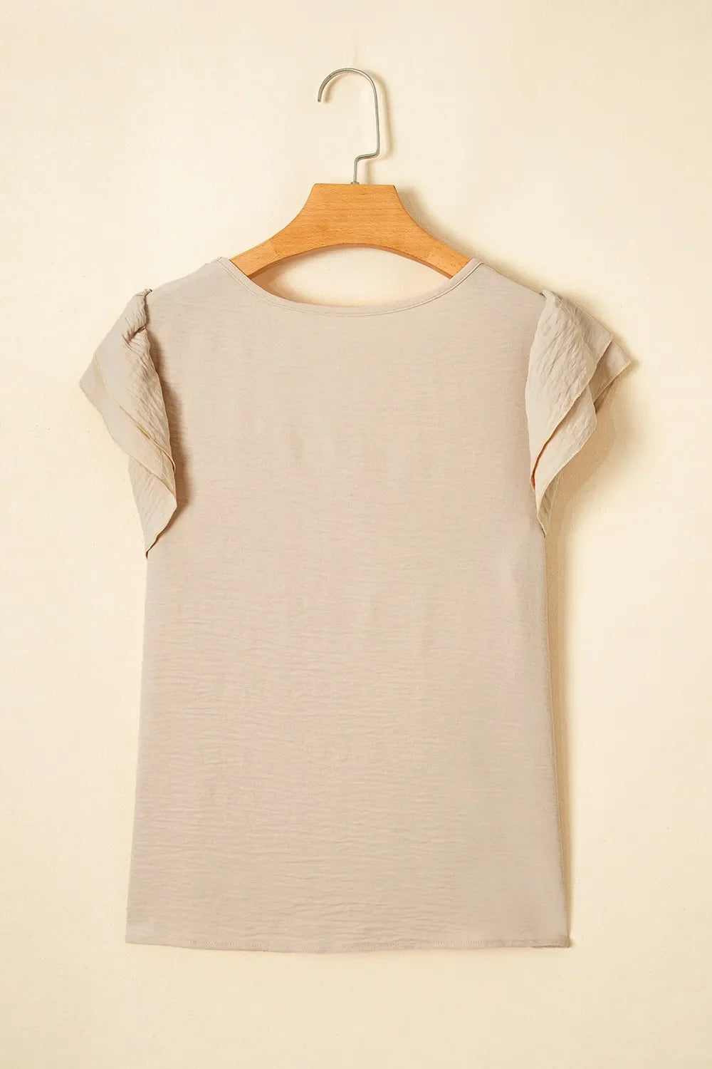 Solid Color Ruffled Short Sleeve Casual Blouse