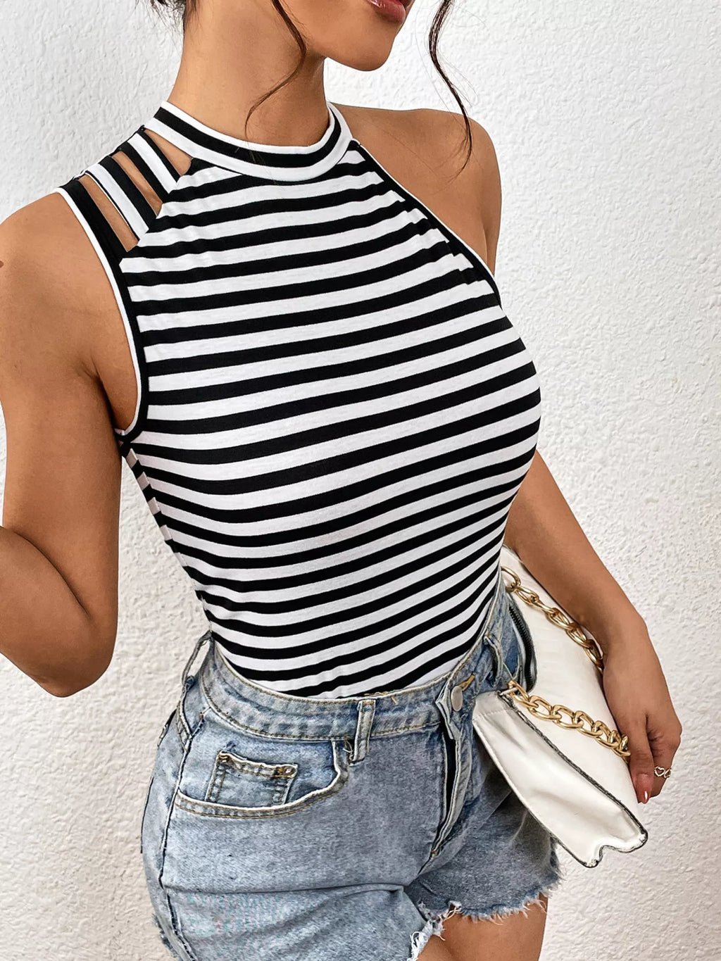 Striped Cutout Shoulder Cami