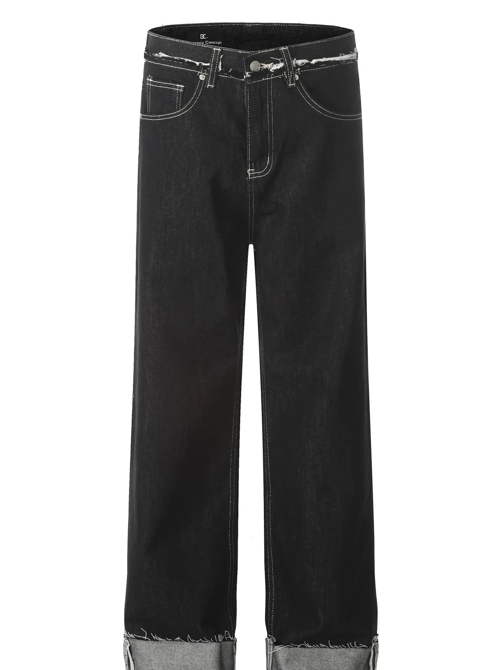 Men's Washed Frayed Hem Cuff Jeans