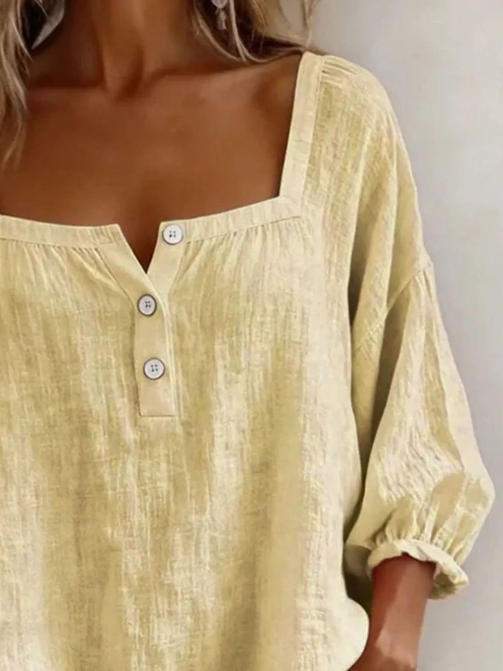 Full Size Square Neck Button Detail Blouse Plus Size