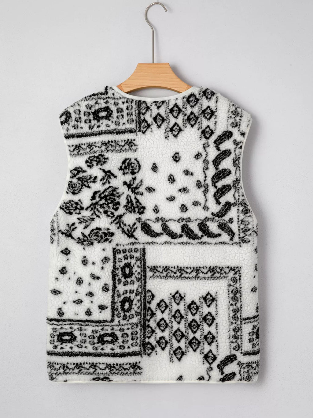 Sherpa Paisley Print Pocketed Western Fashion Vest Jacket