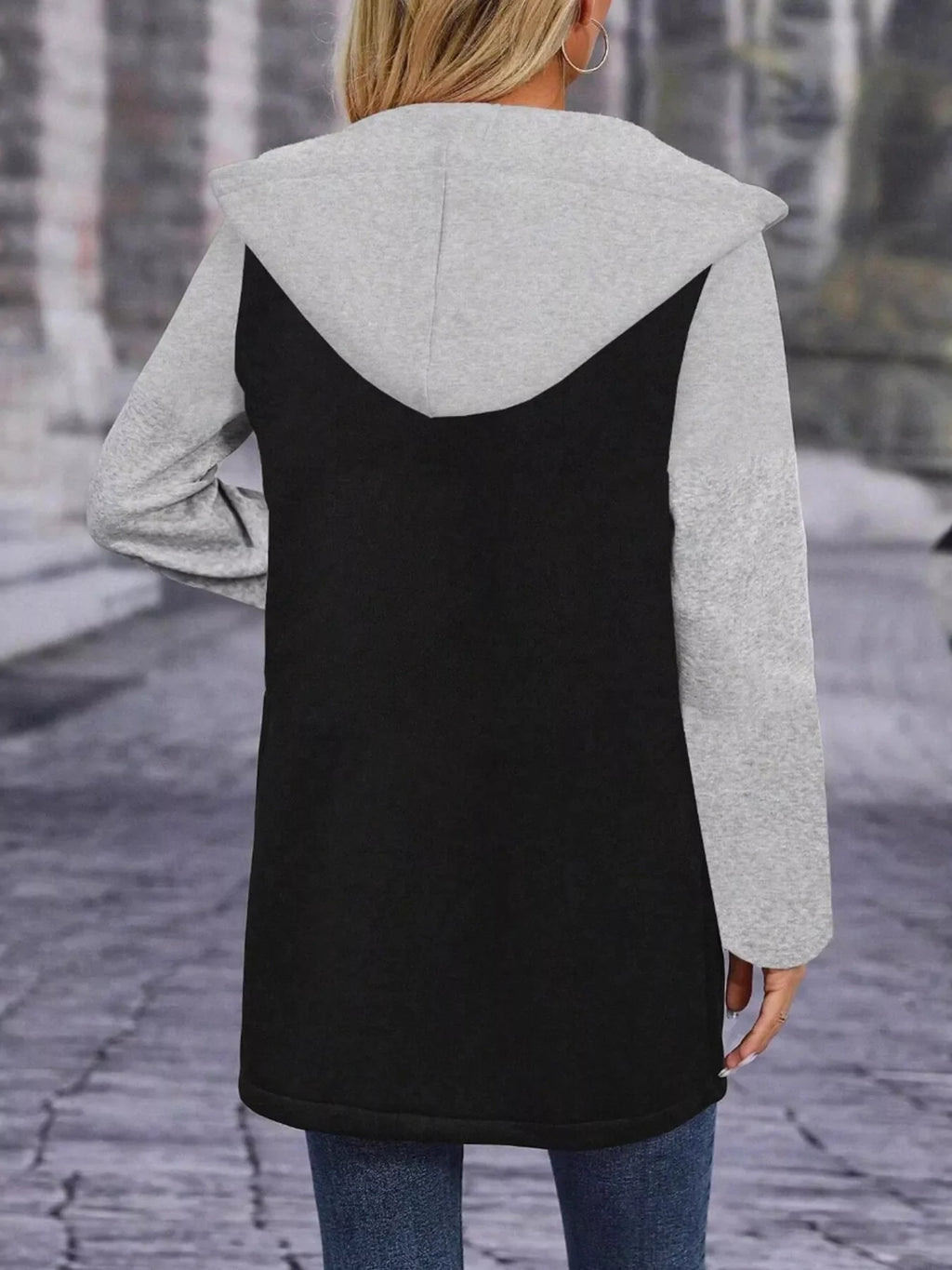 Full Size Zip Up Hooded Longline Outerwear Plus Size