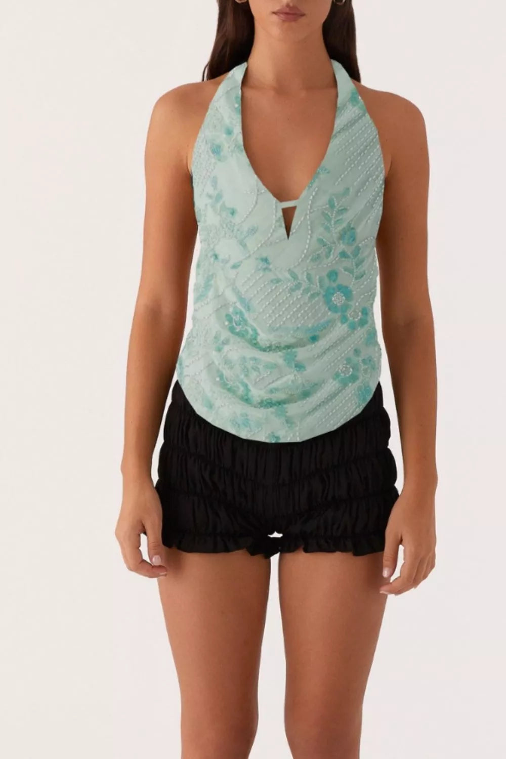 Bead Embellished Halter Neck Tank