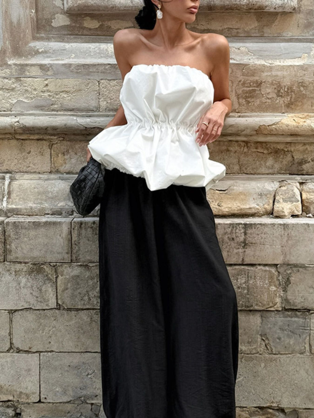 Ruched Bubble Hem Tube Top