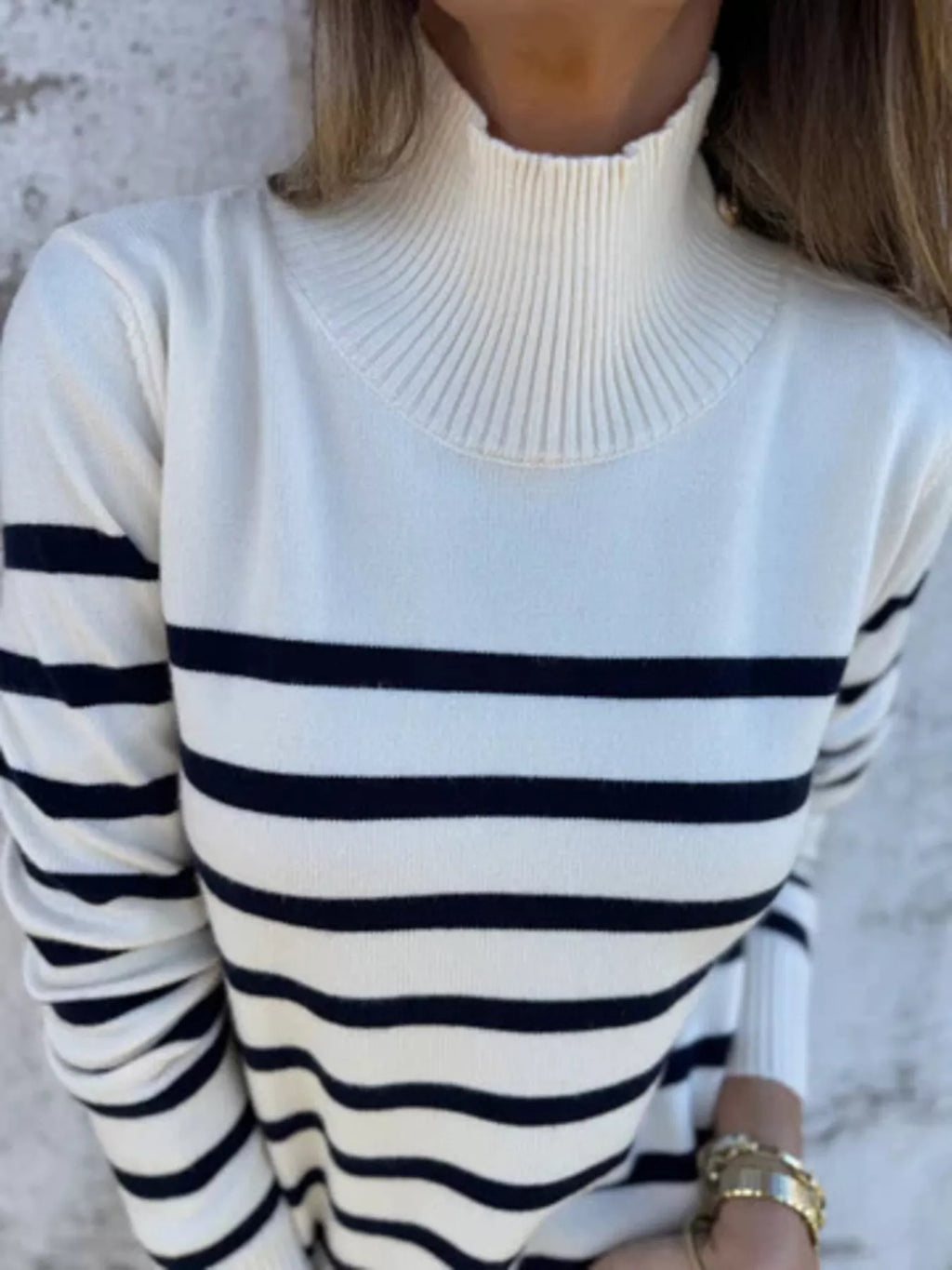 Full Size Striped Turtleneck Long Sleeve Sweater Plus Size