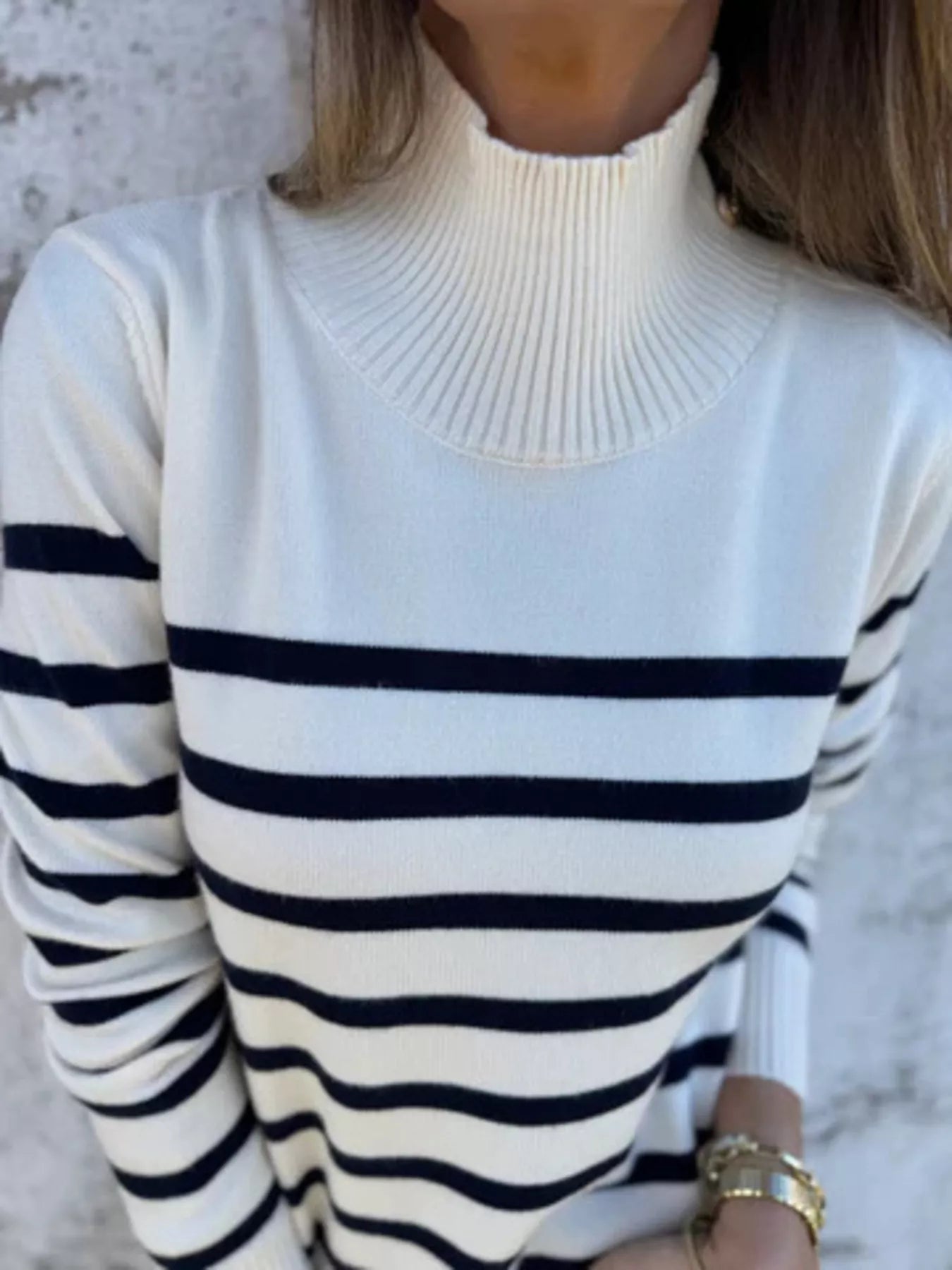 Full Size Striped Turtleneck Long Sleeve Sweater Plus Size
