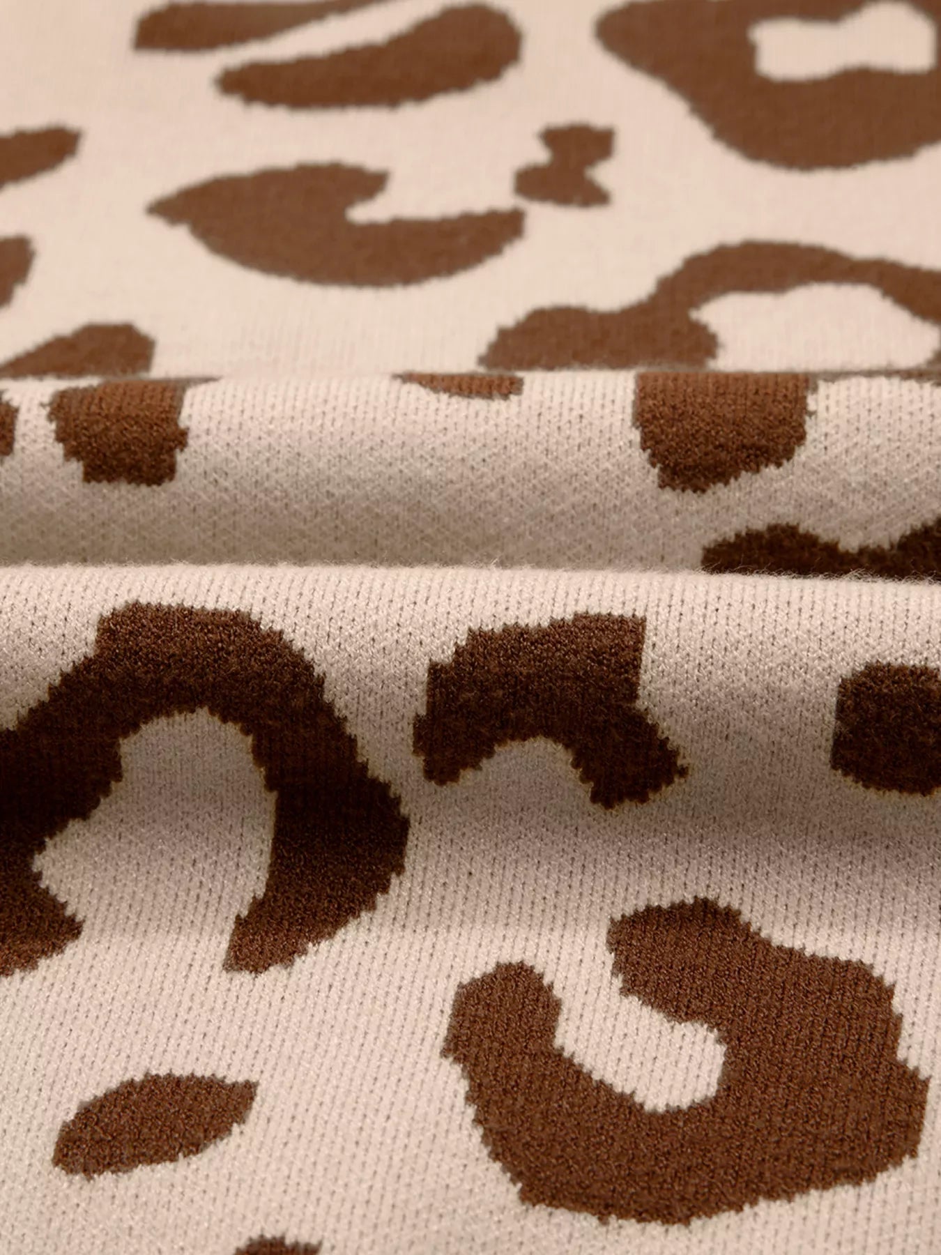 Leopard Knit Notched Casual Sweater
