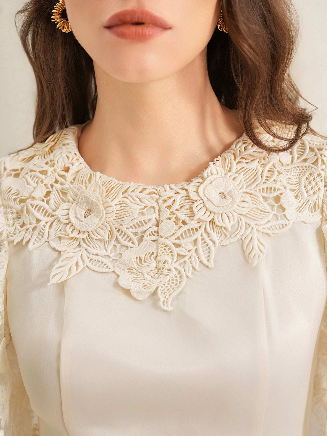 Lace Trimmed Short Sleeve Blouse