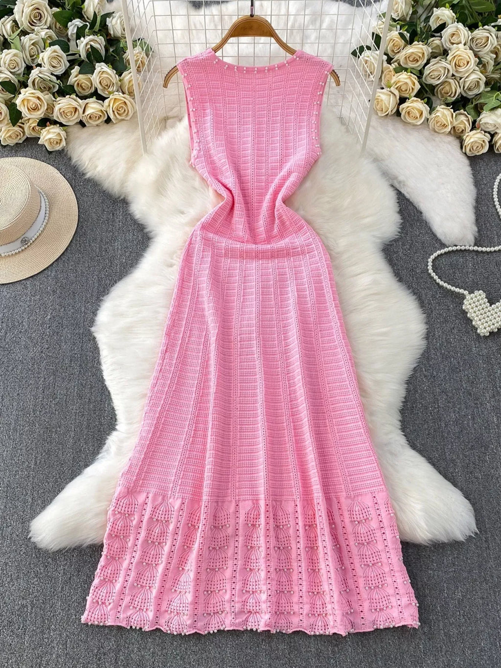 Textured Knit Sleeveless Midi Dress