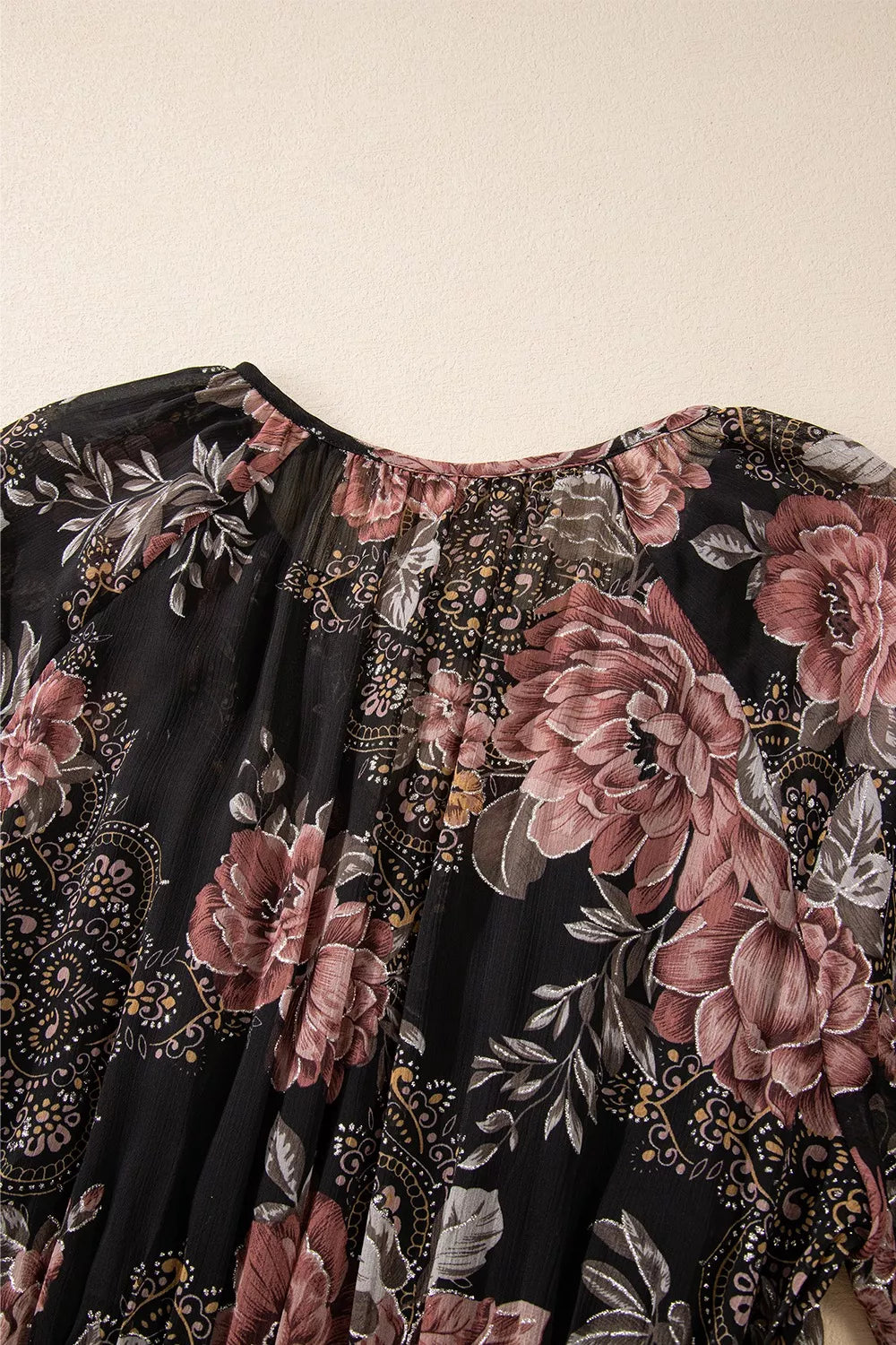 Floral Print Tie Neck Mini Dress