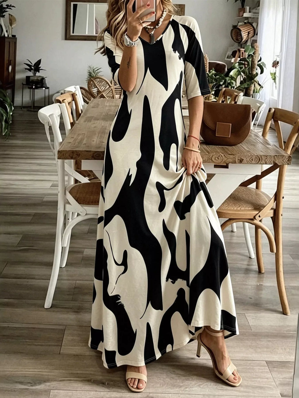 Abstract Print Casual Maxi Dress