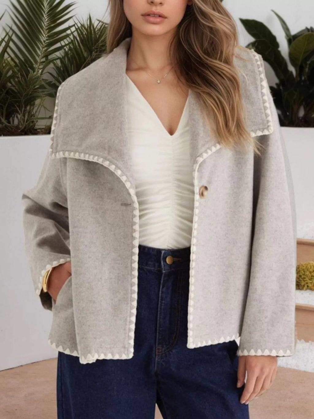 One Button Long Sleeve Outerwear