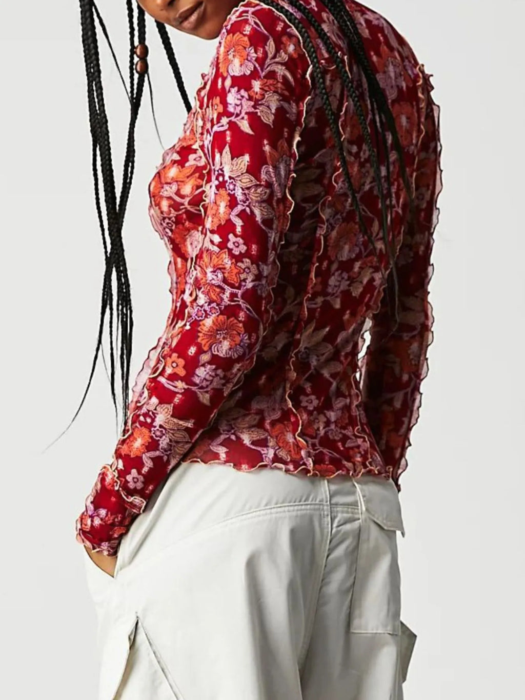 Floral Print Mock Neck Long Sleeve Top