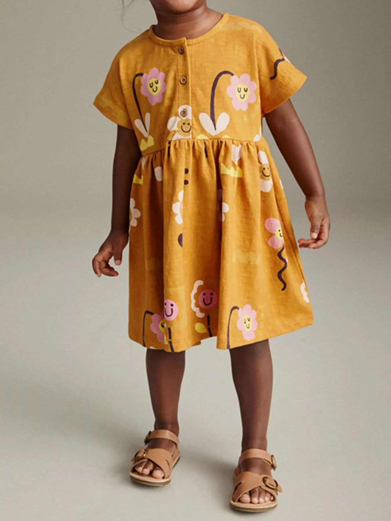 Children's Floral Print Button-Front Casual Dress