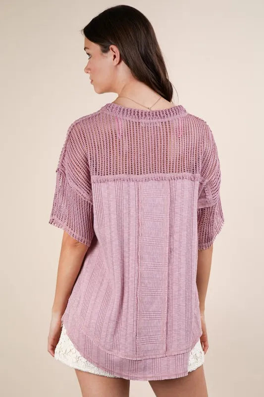 VERY J Oversized Contrast Knit Comfy Casual Top