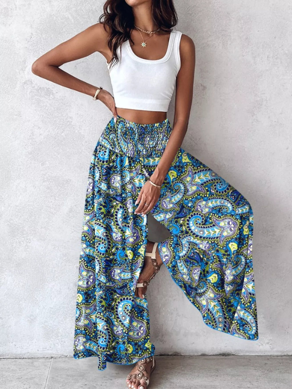 Printed Wide-Leg Pants