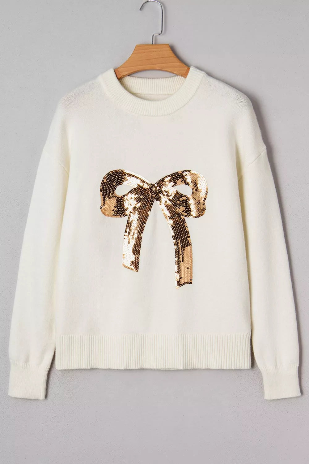 Sequin Bow Embellished Pullover Sweater