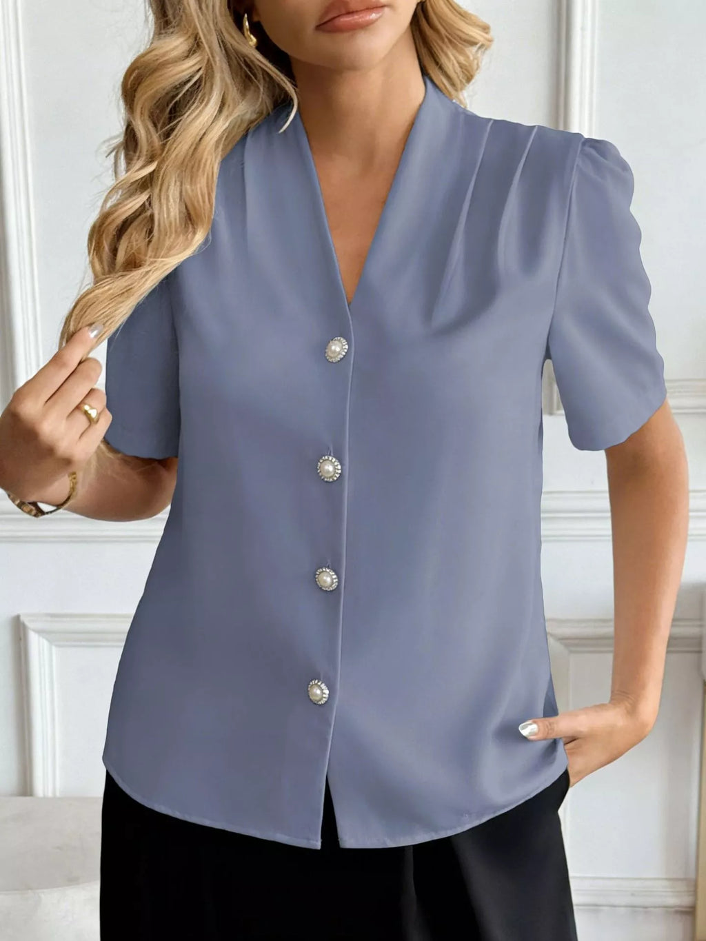 V-Neck Button-Down Shirt