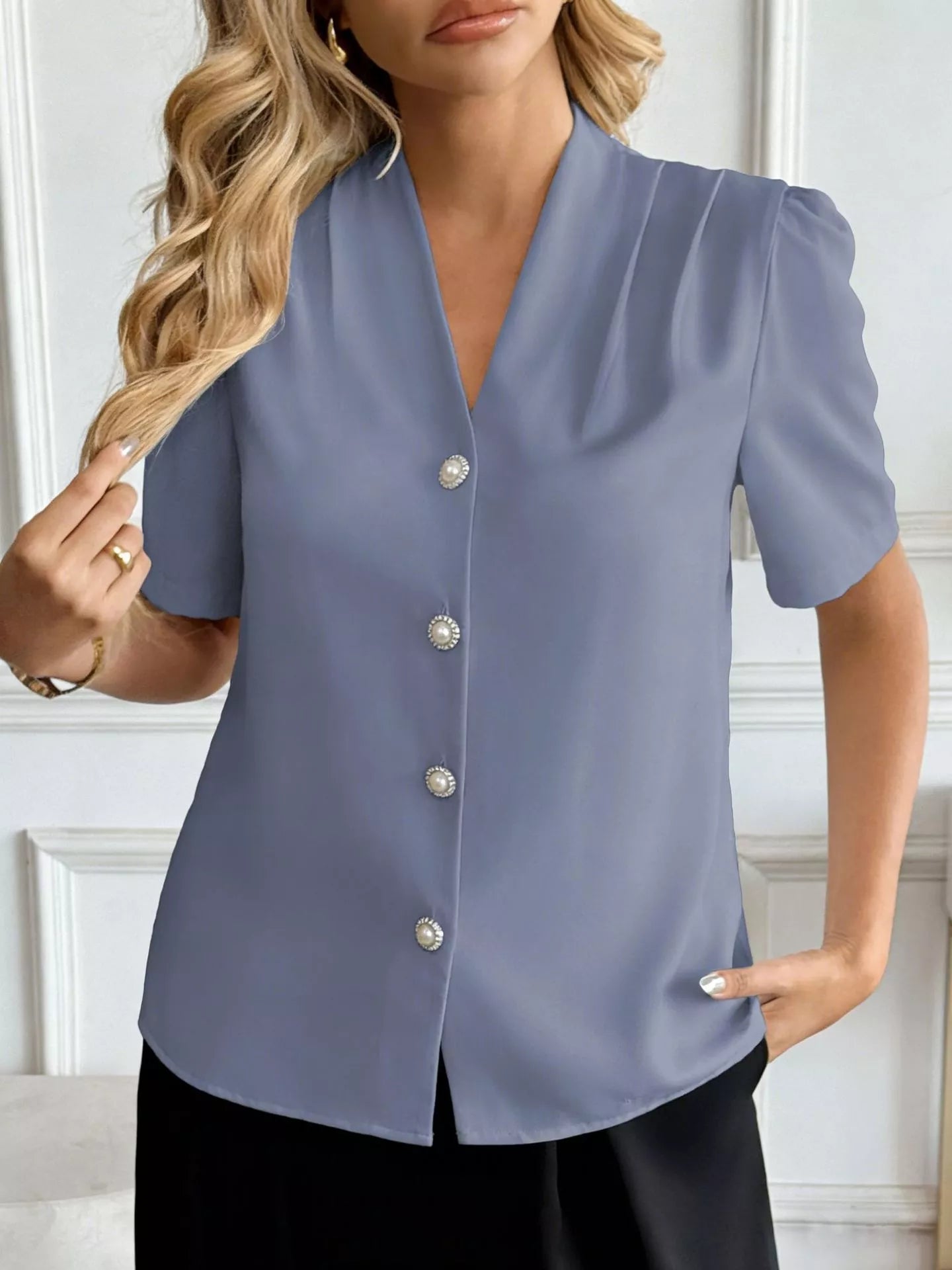 V-Neck Button-Down Shirt