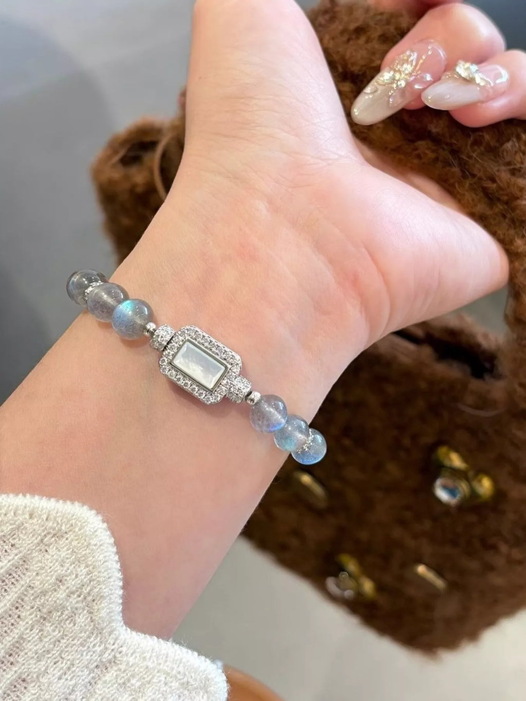 Moonstone Bead Geometric Bracelet