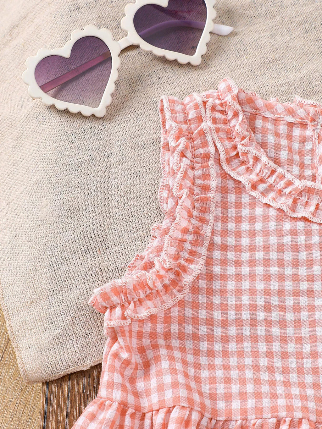 Children's Gingham Ruffle Trim Sleeveless Top & Pants Set