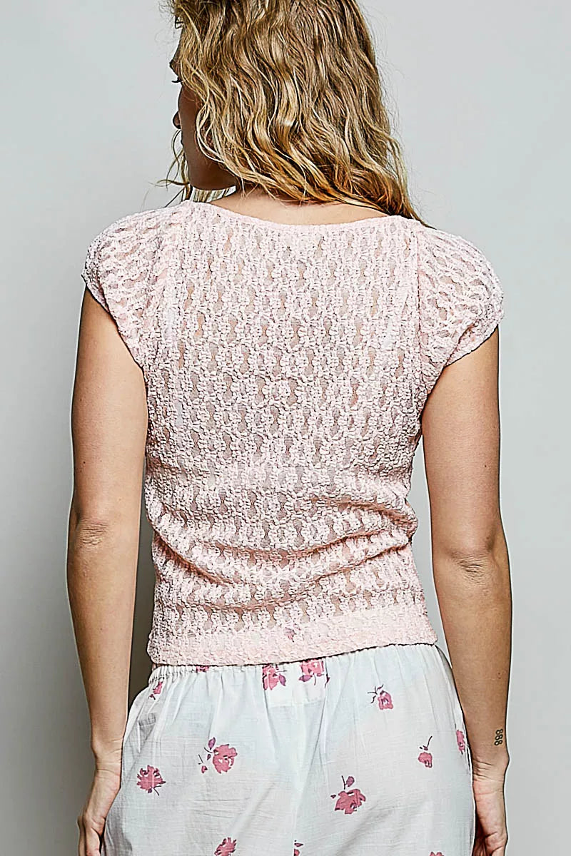 POL Sweetheart Neck Lace Short Sleeve Top