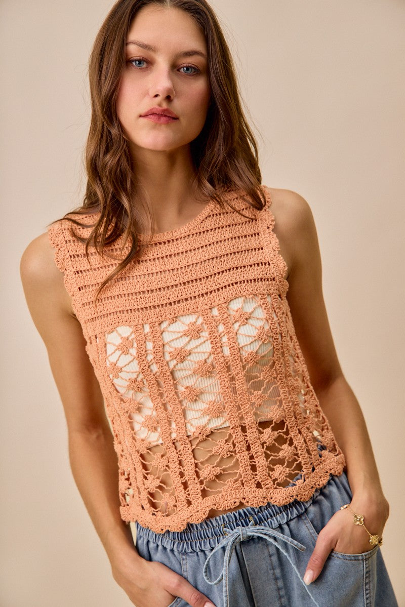 SO ME Crochet Knitted Lace Sweater Tank Top