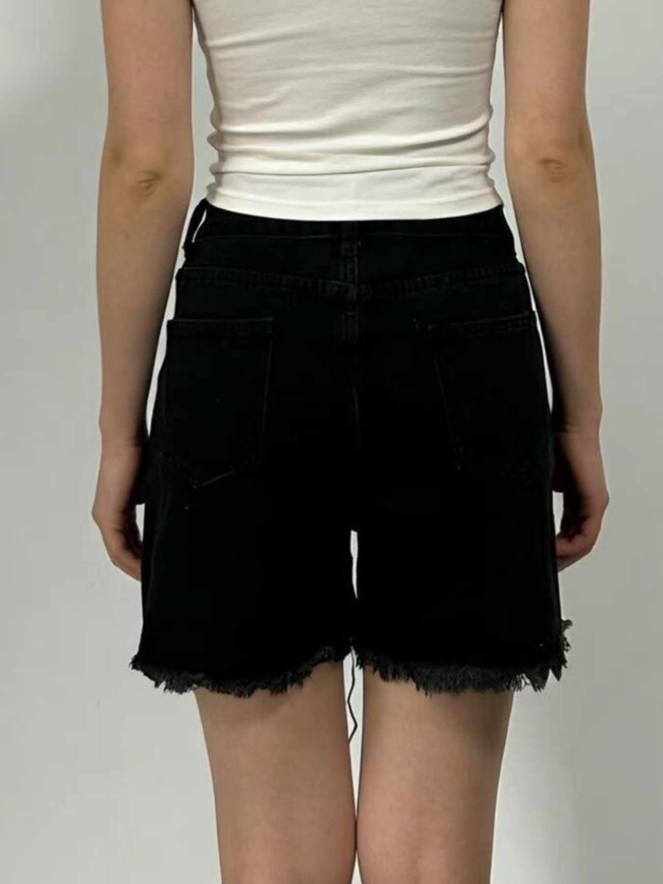 Rhinestone Chain Raw Hem Denim Shorts