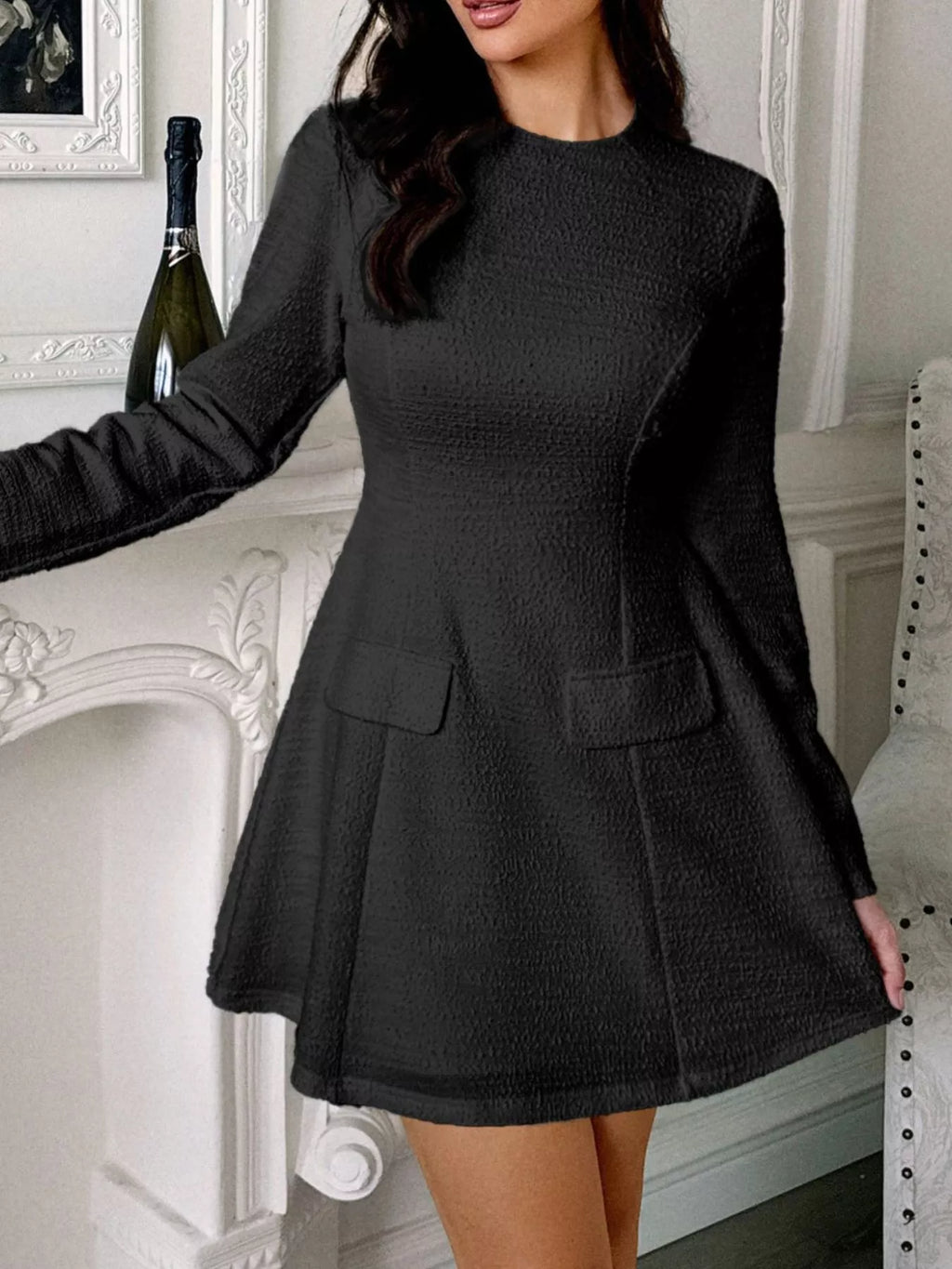 Cutout Back Long Sleeve Mini Dress
