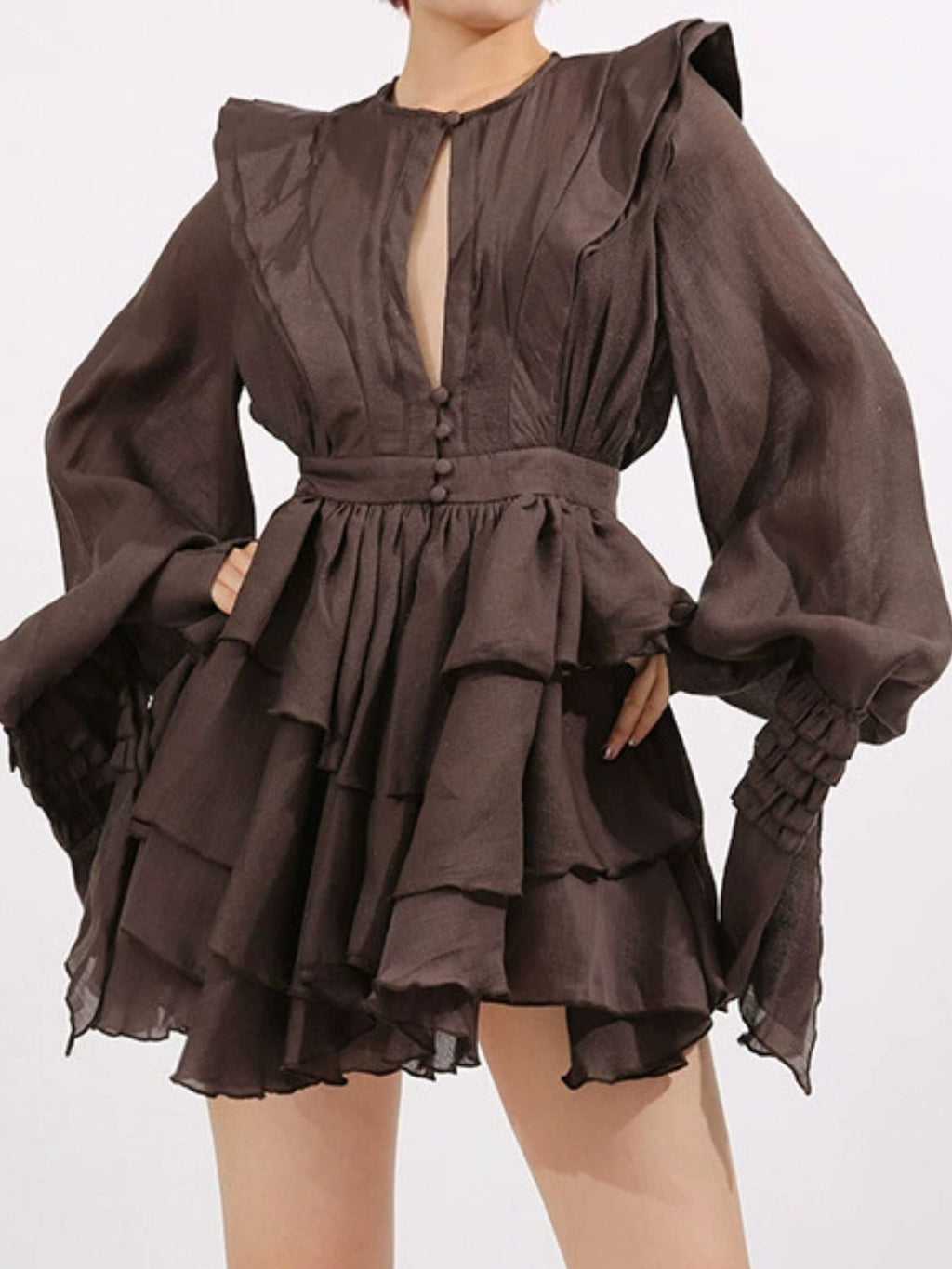 Ruffled Long Sleeve Mini Dress