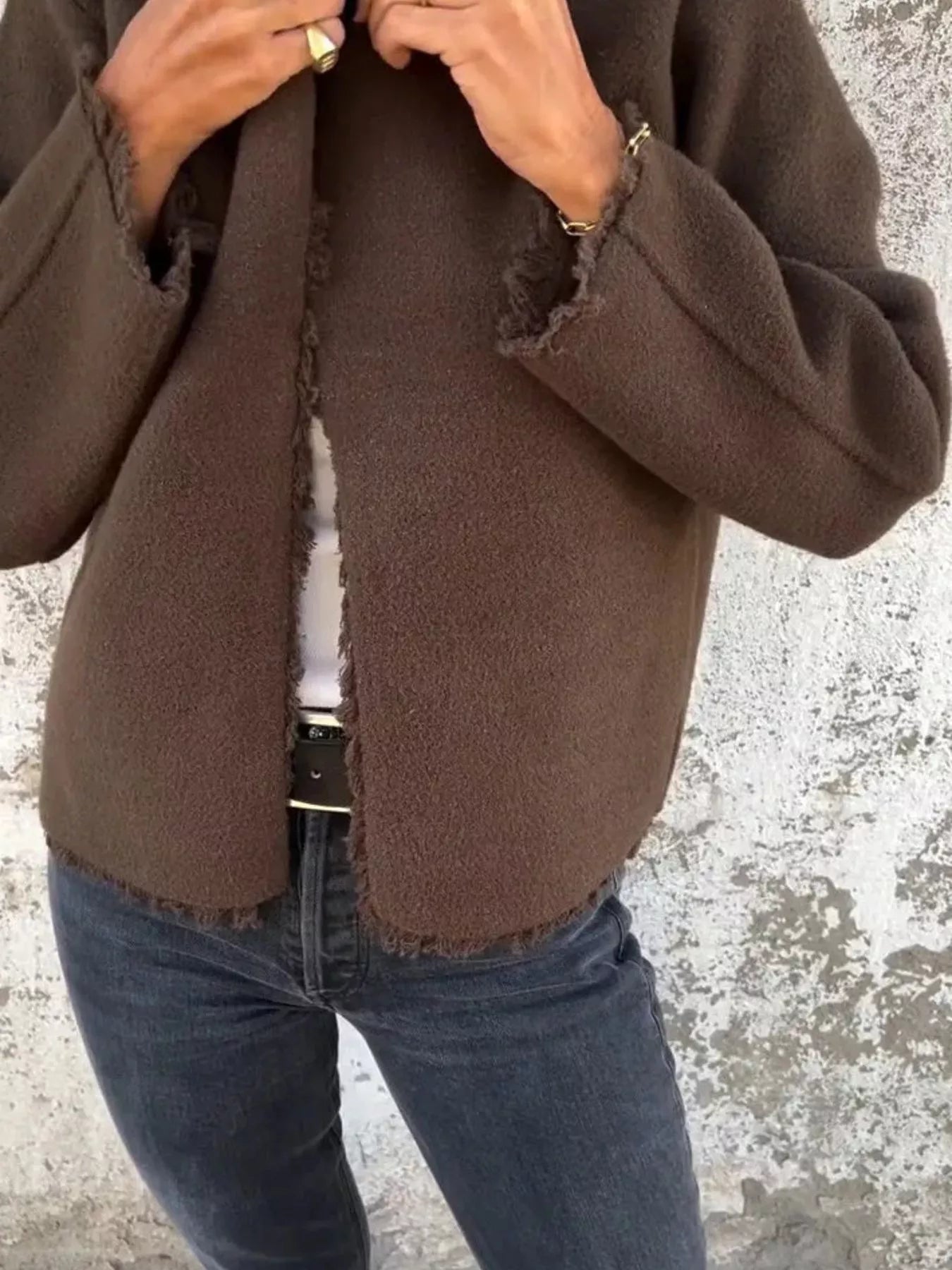 Full Size One Button Frayed Edge Cardigan Plus Size