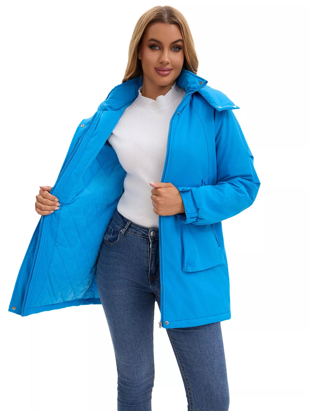 Full Size Hooded Mid-Length Windproof Outerwear Plus Size