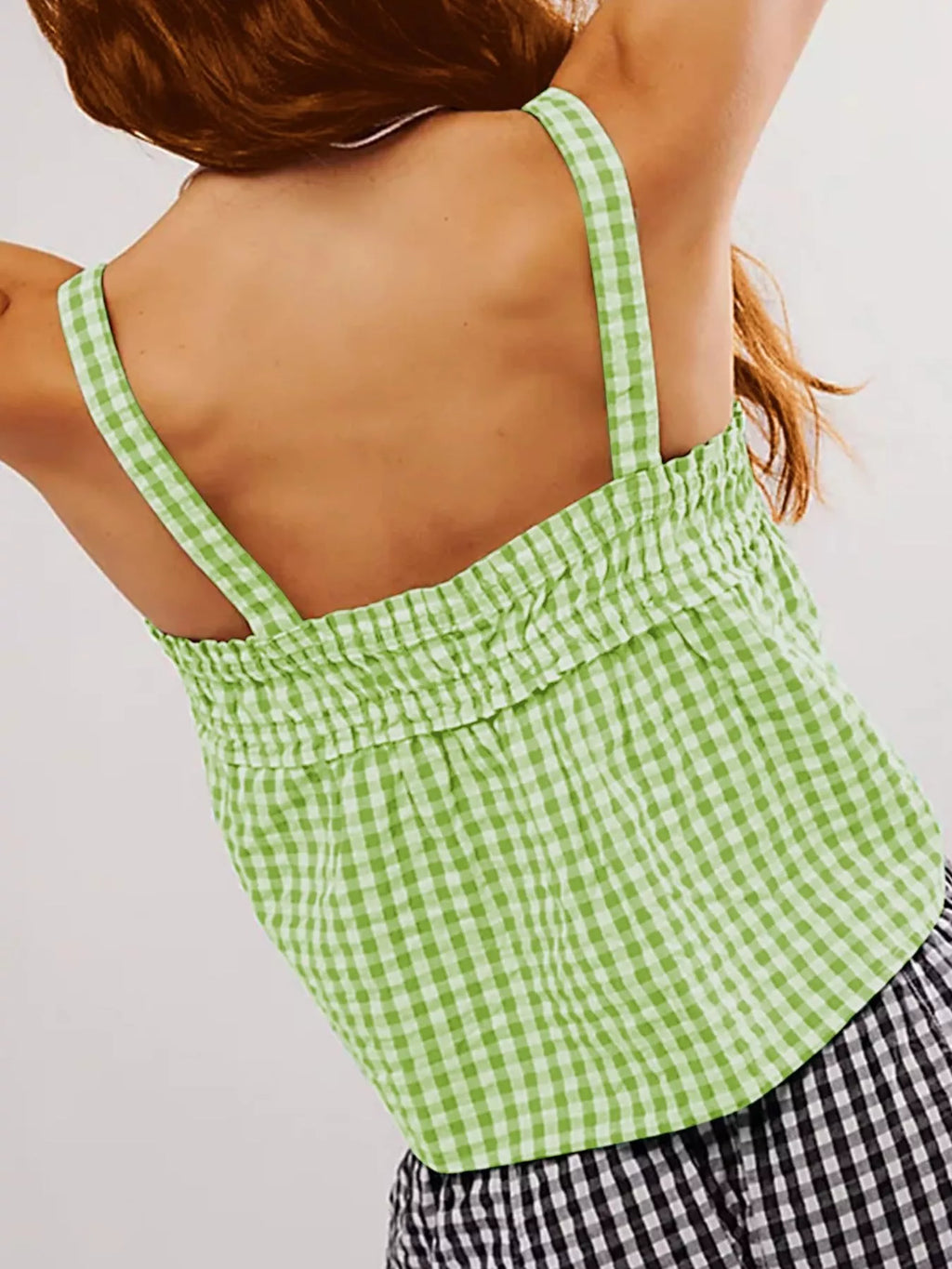 Smocked Gingham Tie-Front Cami