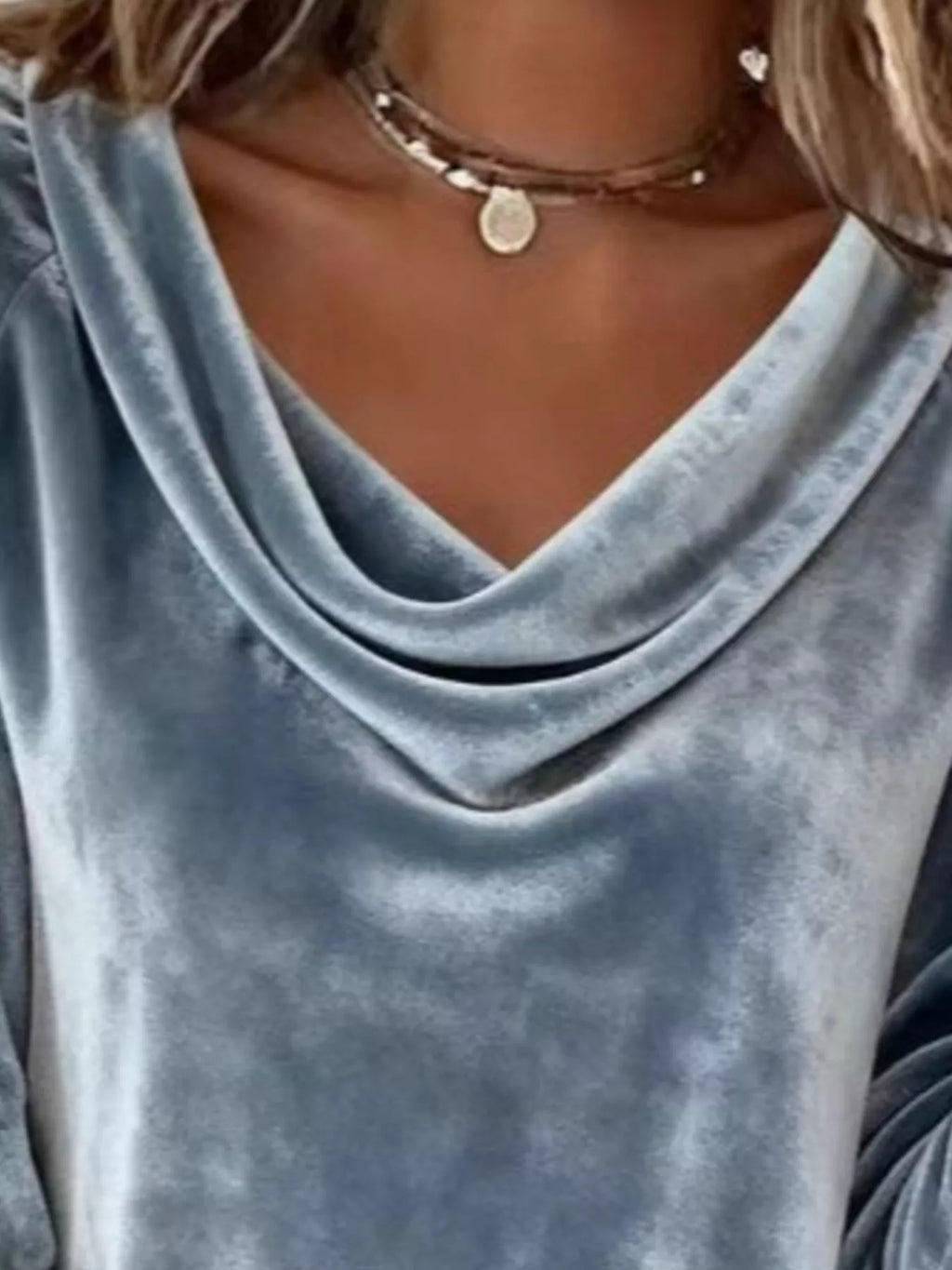 Velvet Cowl Neck Long Sleeve T-Shirt